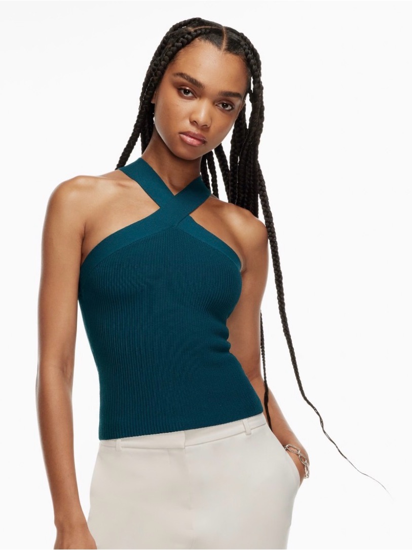 Aritzia Babaton Sculptteal Cross-Neck Ribbed Knit Tank Top Criss Cross - M
